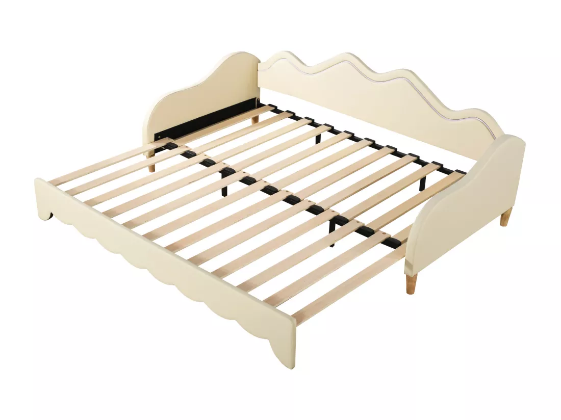 Lit gigogne 90/180 x 190 cm pour enfant - Canapé-lit - Cuir PU - LEDs - Beige