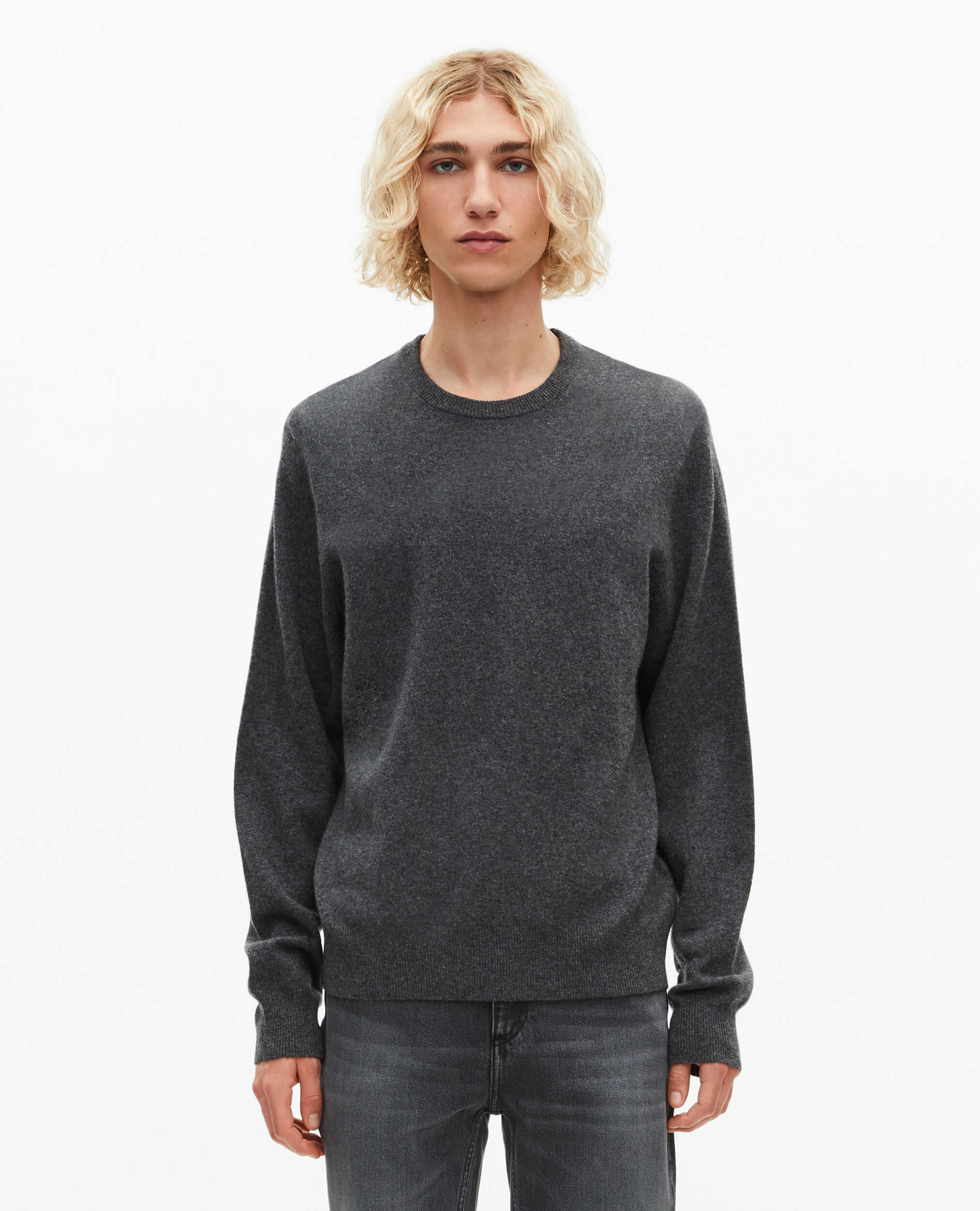 Pull col rond en cachemire gris