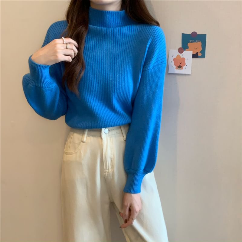 Shinsei - Mock Neck Effen Geribbelde Trui