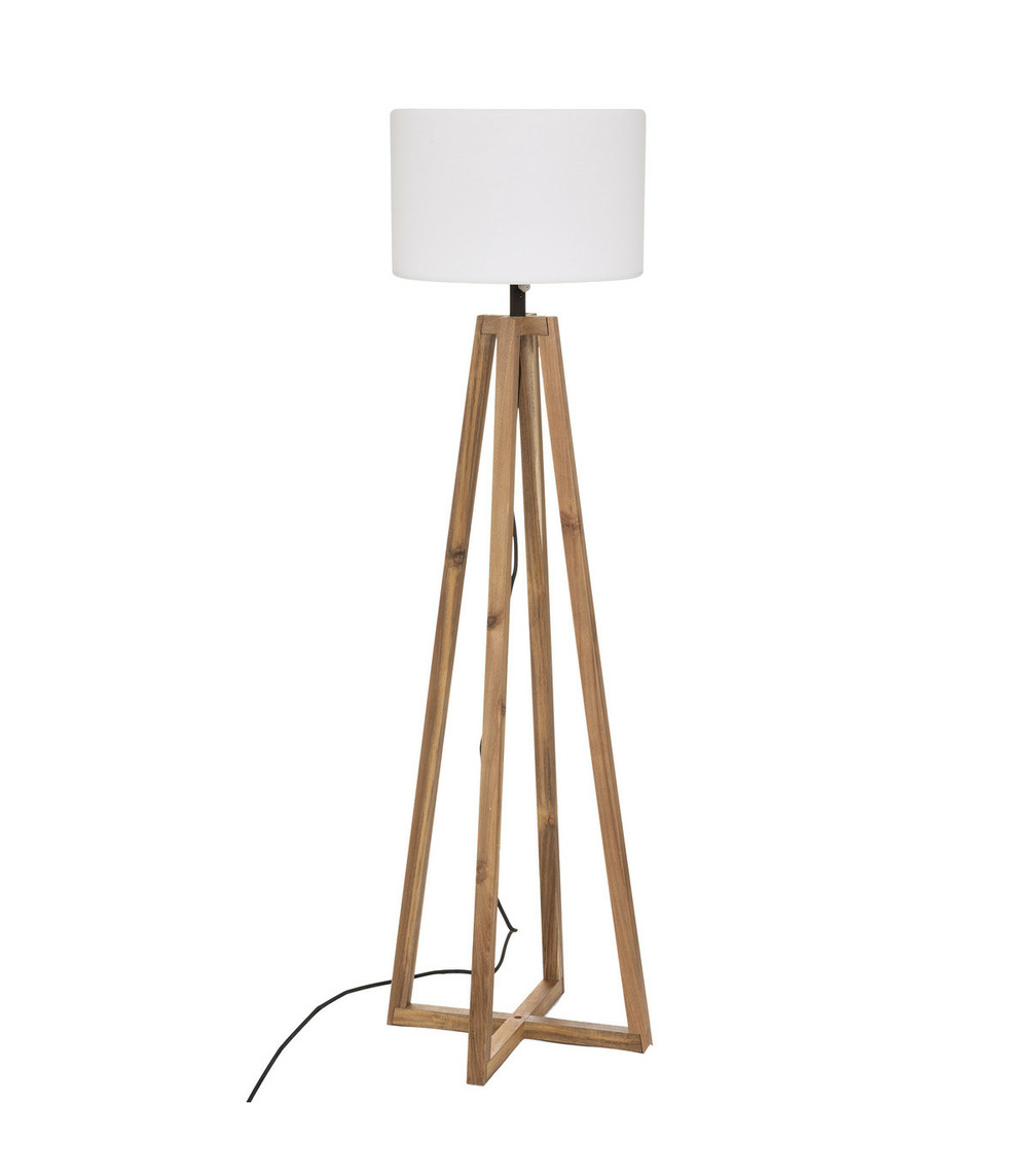 Lampadaire d'extérieur pieds en bois d'acacia et abat-jour blanc h 148 cm