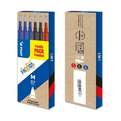Pilot Frixion Ball - 6 Recharges pour rollers effaçables - 0,7 mm - noir/rouge/bleu