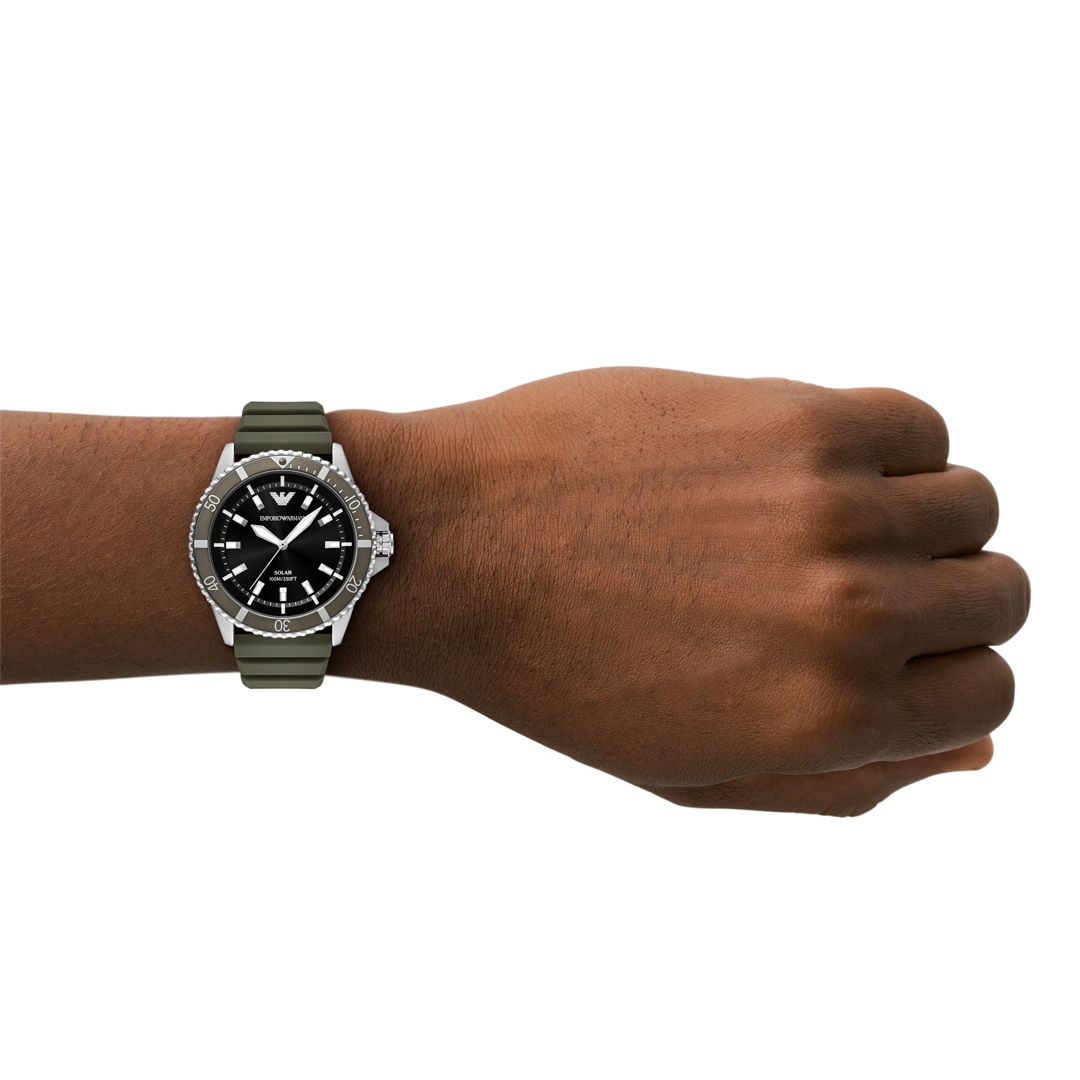 Emporio Armani Diver World Explorer Solar Grün / Silbrig & Schwarz