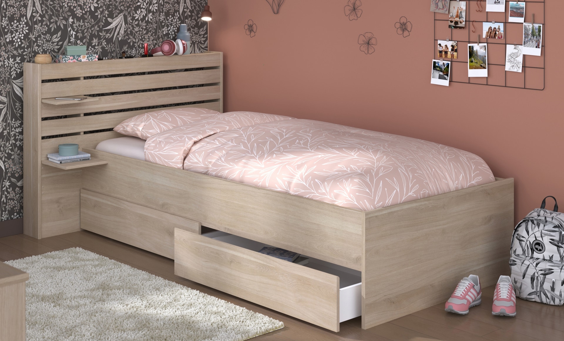 Parisot Stauraumbett ESCALE 1 braun 90 x 200 cm