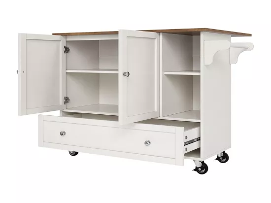Chariot cuisine repas amovible rangements ouverts porte-serviettes étagère à épices plateau bois blanc
