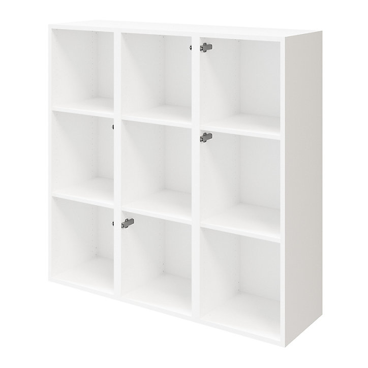 Étagère semi ouverte 9 cases blanche avec 6 portes grises claires mates GoodHome Atomia H. 112,5 x L. 112,5 x P. 37 cm
