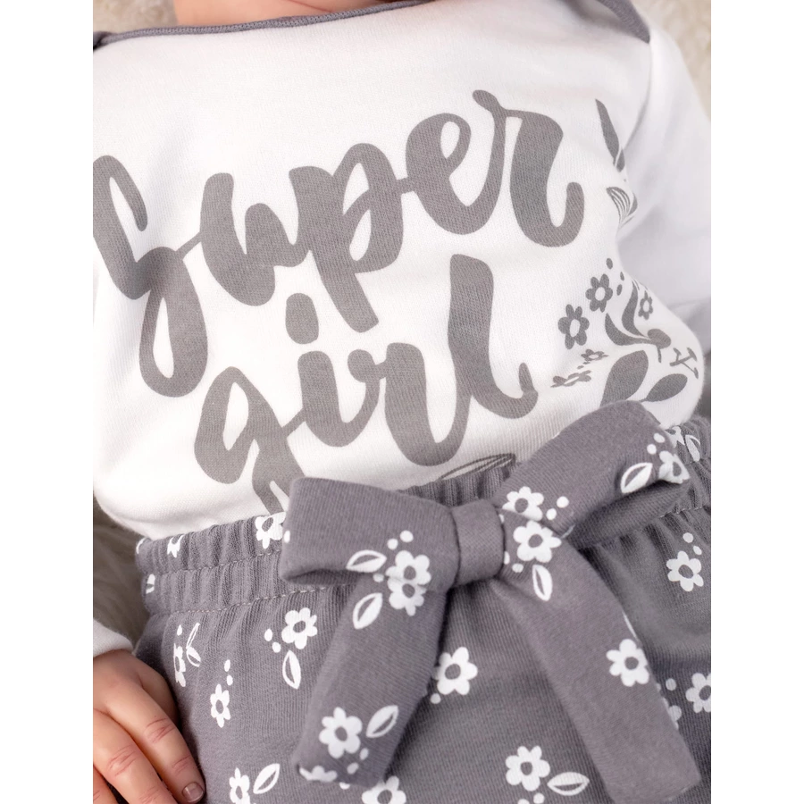 Baby Sweets 3tlg Set Body + Hose + Mütze Lieblingsstücke weiß grau