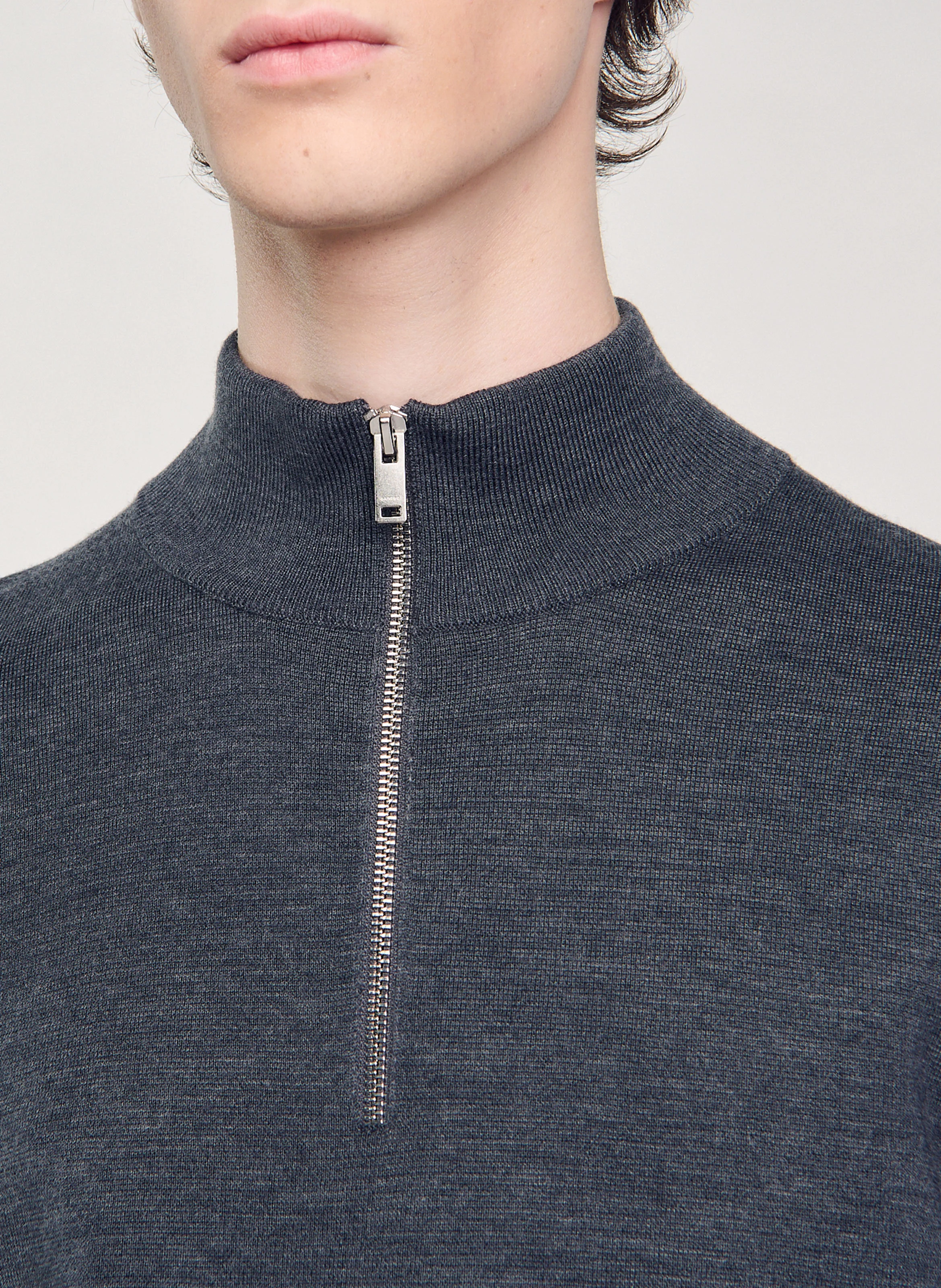Pull col montant zippé en laine | Gris