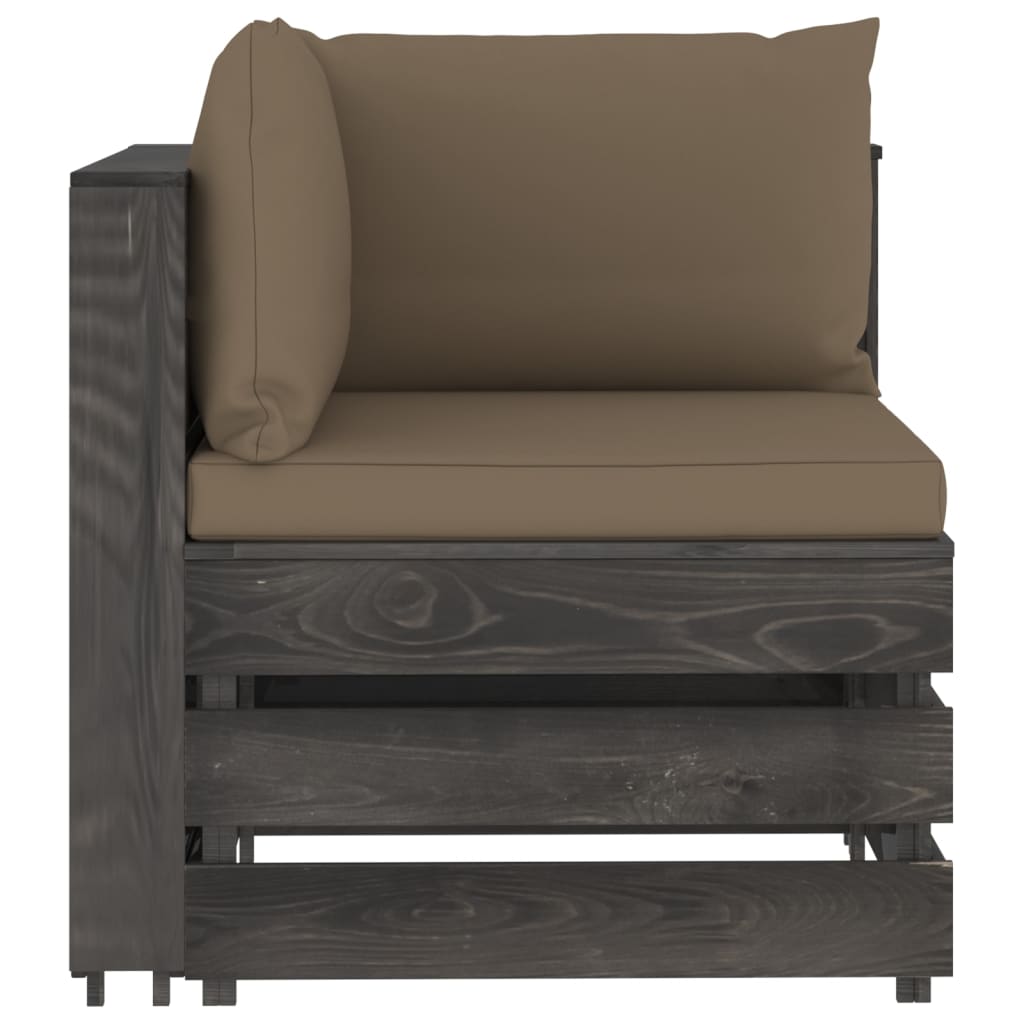 Salon de jardin meuble d'extérieur ensemble de mobilier 9 pièces avec coussins bois imprégné de gris