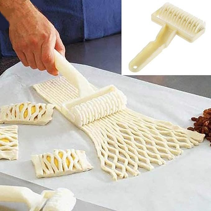 (19x13cm) Teig Roller Gebäck Gitter Walze Pastry Gitterroller für Kuchen / Kekse / Brot / Pie - Weiss