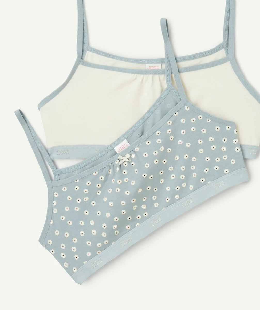 DIMlot de 2 brassières fille pocket bleu et écru avec imprimé pois