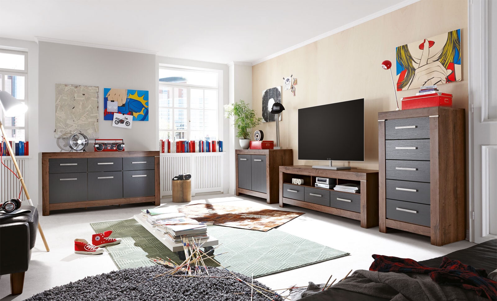Highboard Berlin Eiche Canyon/Schwarz ca. 160 x 125 x 5 cm