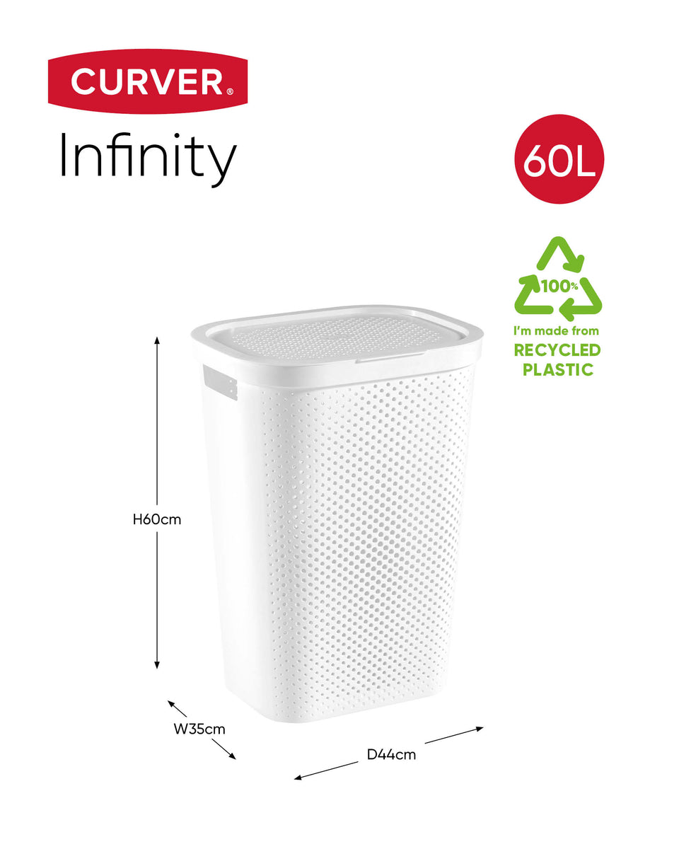 Curver Infinity Recycled Wasmand met deksel - 60L - 2 stuks - Wit