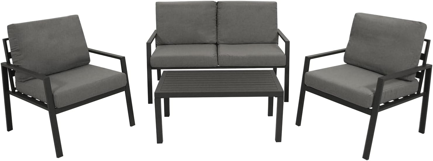 DEGAMO Loungeset Gartenset Vancouver 4-teilig, Aluminium anthrazit, Polster grau, wetterfest, Outdoor