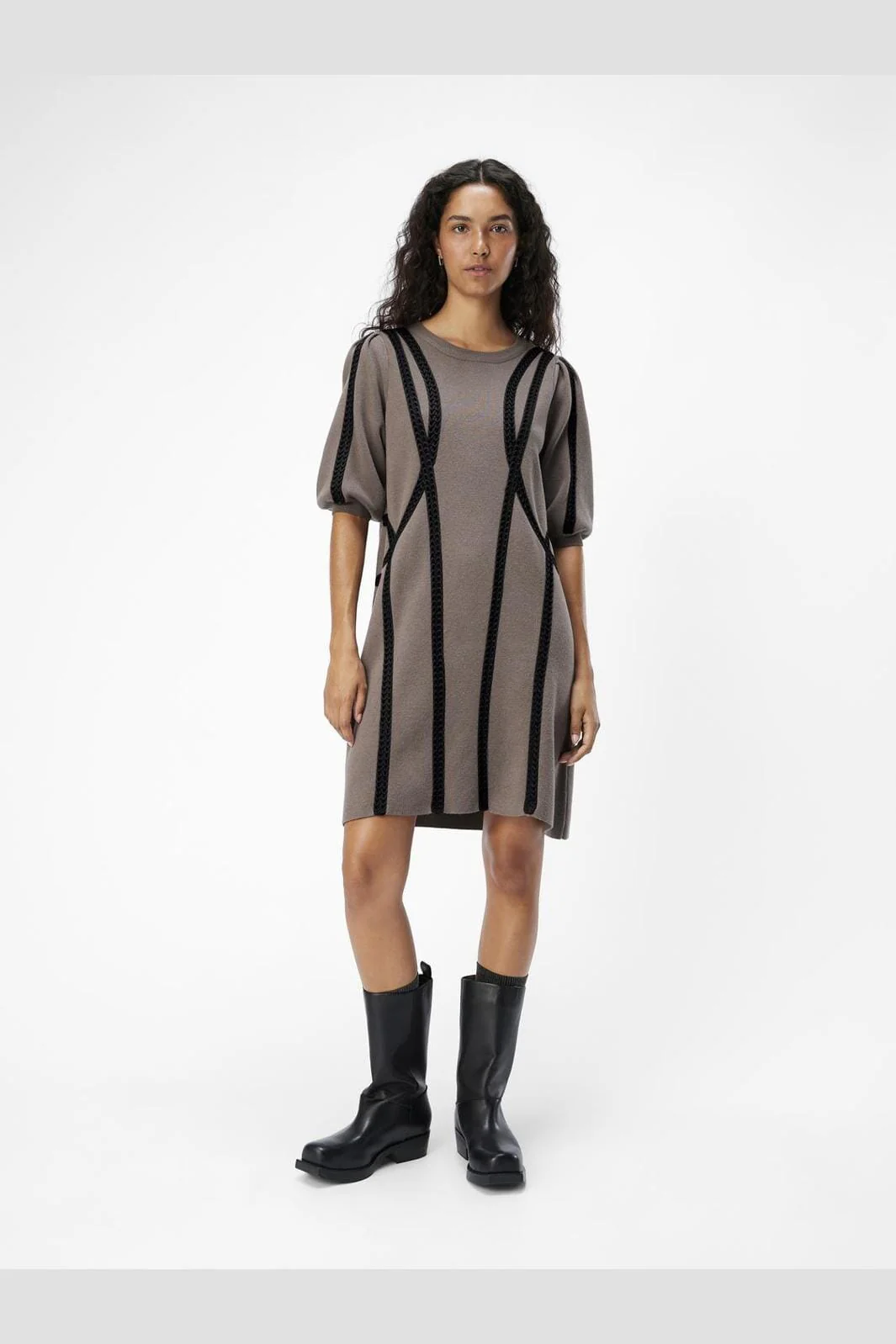 Object Objulla Knit 2/4 Lo Dress 134 4645914 morel black