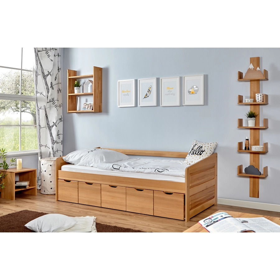 TiCAA Sofabett Micki Buche natur mit 5 Schubladen
