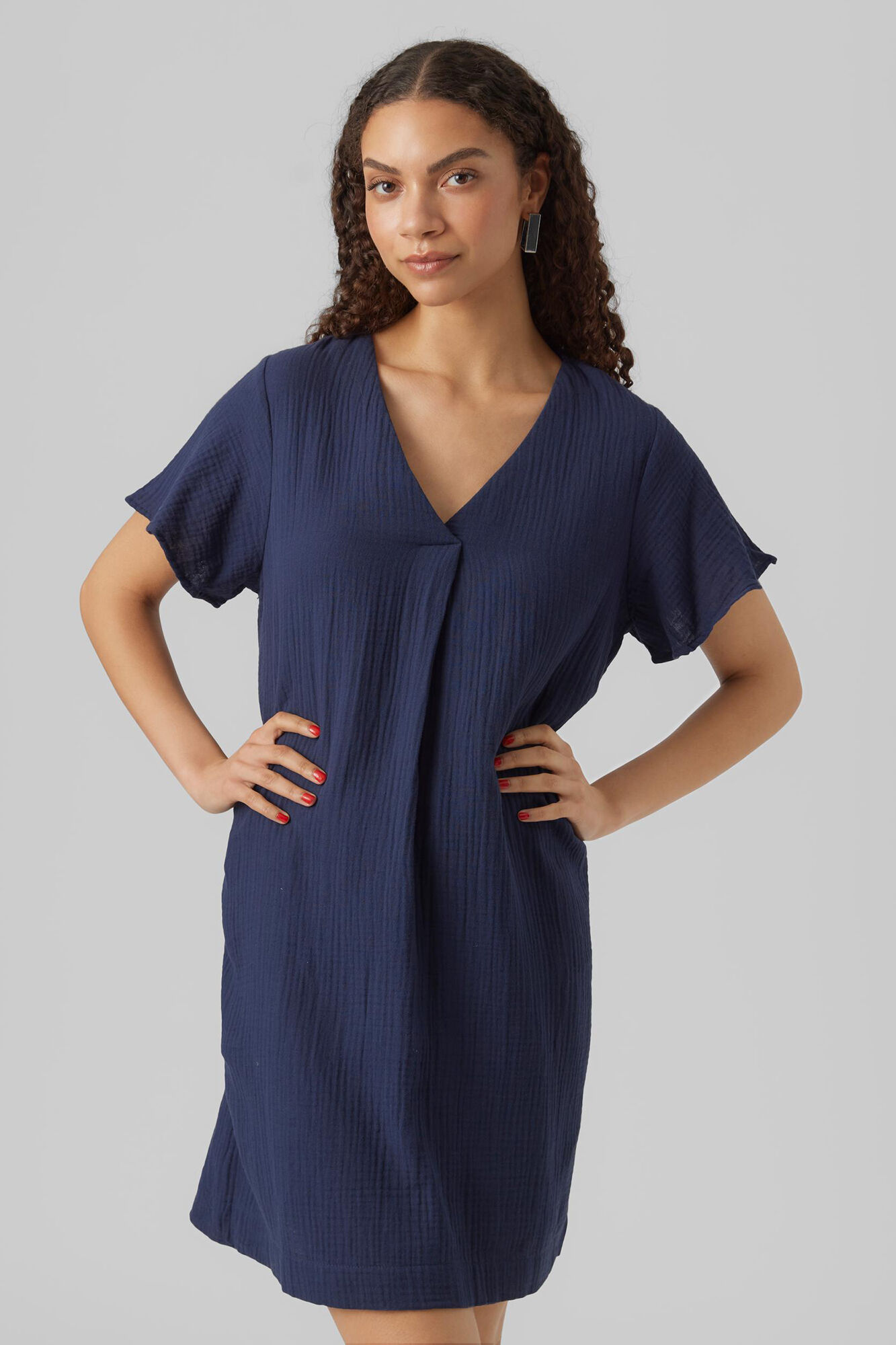Vestido curto de algodão - Azul marinho
