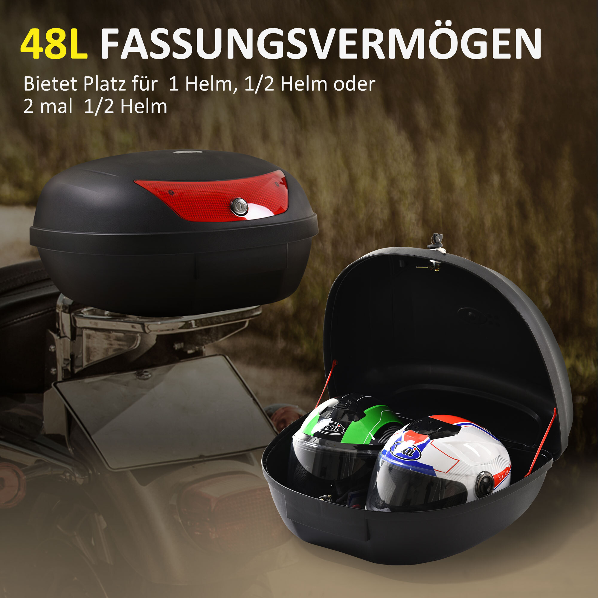 HOMCOM Motorradkoffer für Roller und Mofas schwarz 59 x 43 x 33 cm (LxBxH)