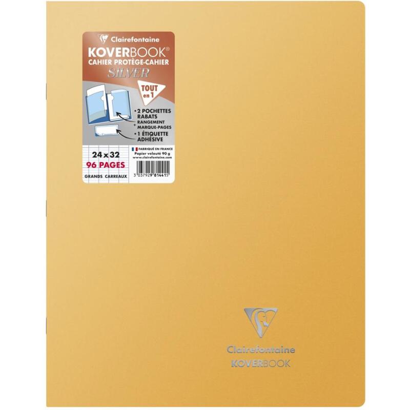 Cahier piqué Koverbook Silver 24x32 cm 96 pages grands carreaux couverture polypropylène opaque - Assortis