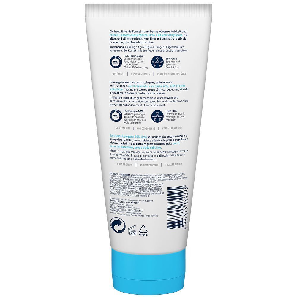 CeraVe SA Urea Glättende Feuchtigkeitscreme bei trockener, rauer und unebener Haut am Körper + CeraVe Hydrating Cleanser GRATIS