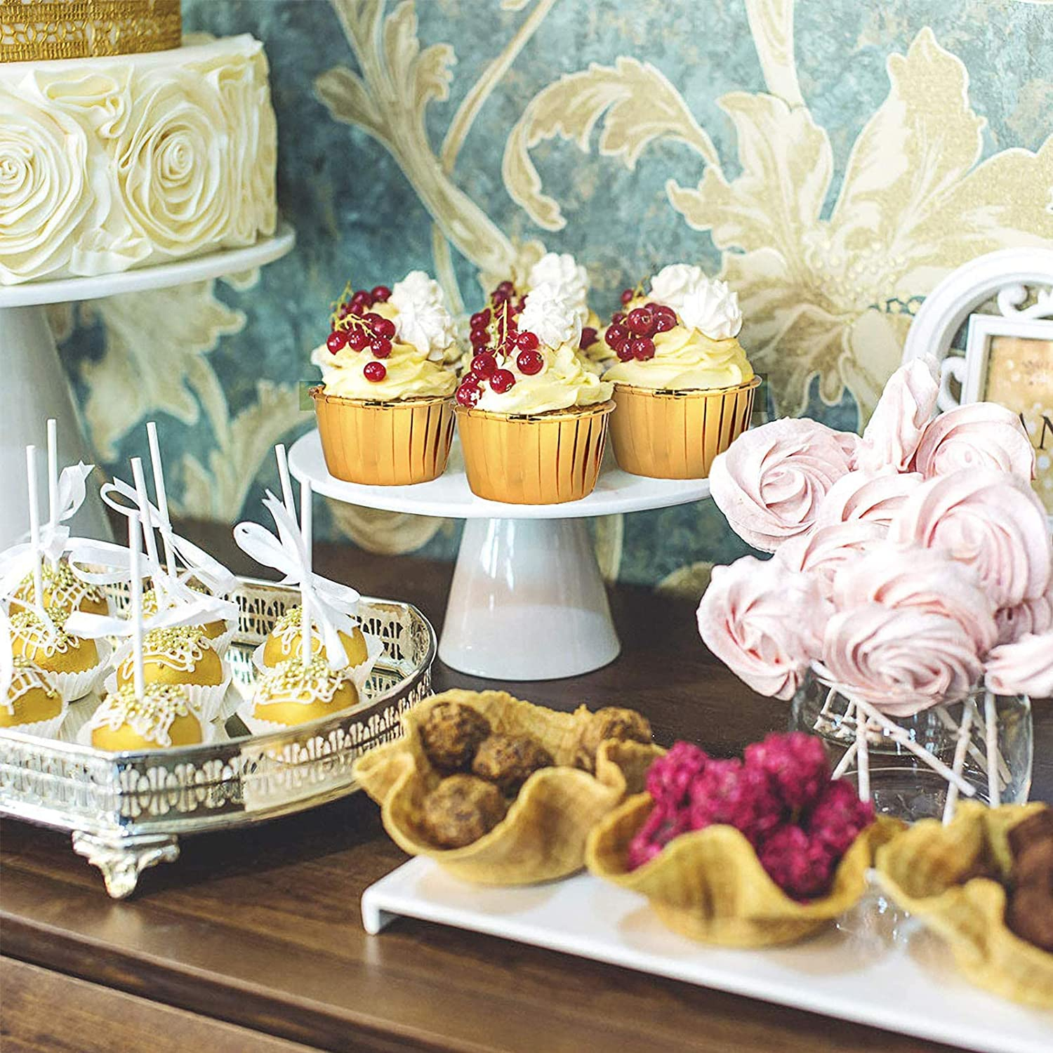 (50er Set) Mini Einweg Cupcake Förmchen Muffin Form Aluminiumfolie Backform - Gold