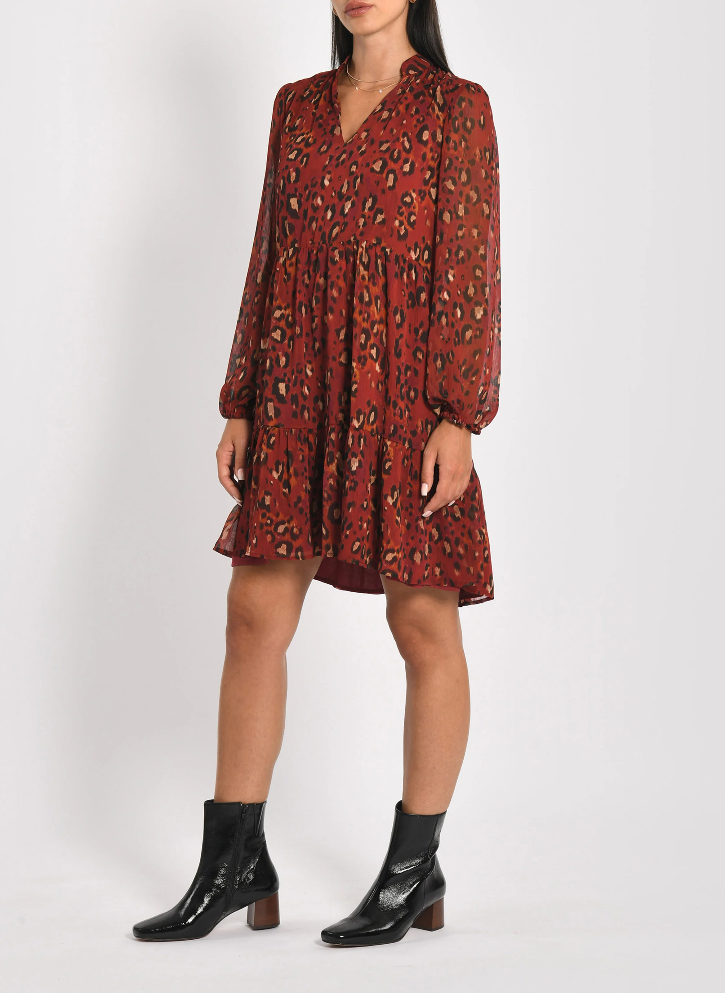 MINA - Robe courte col V| Rouge