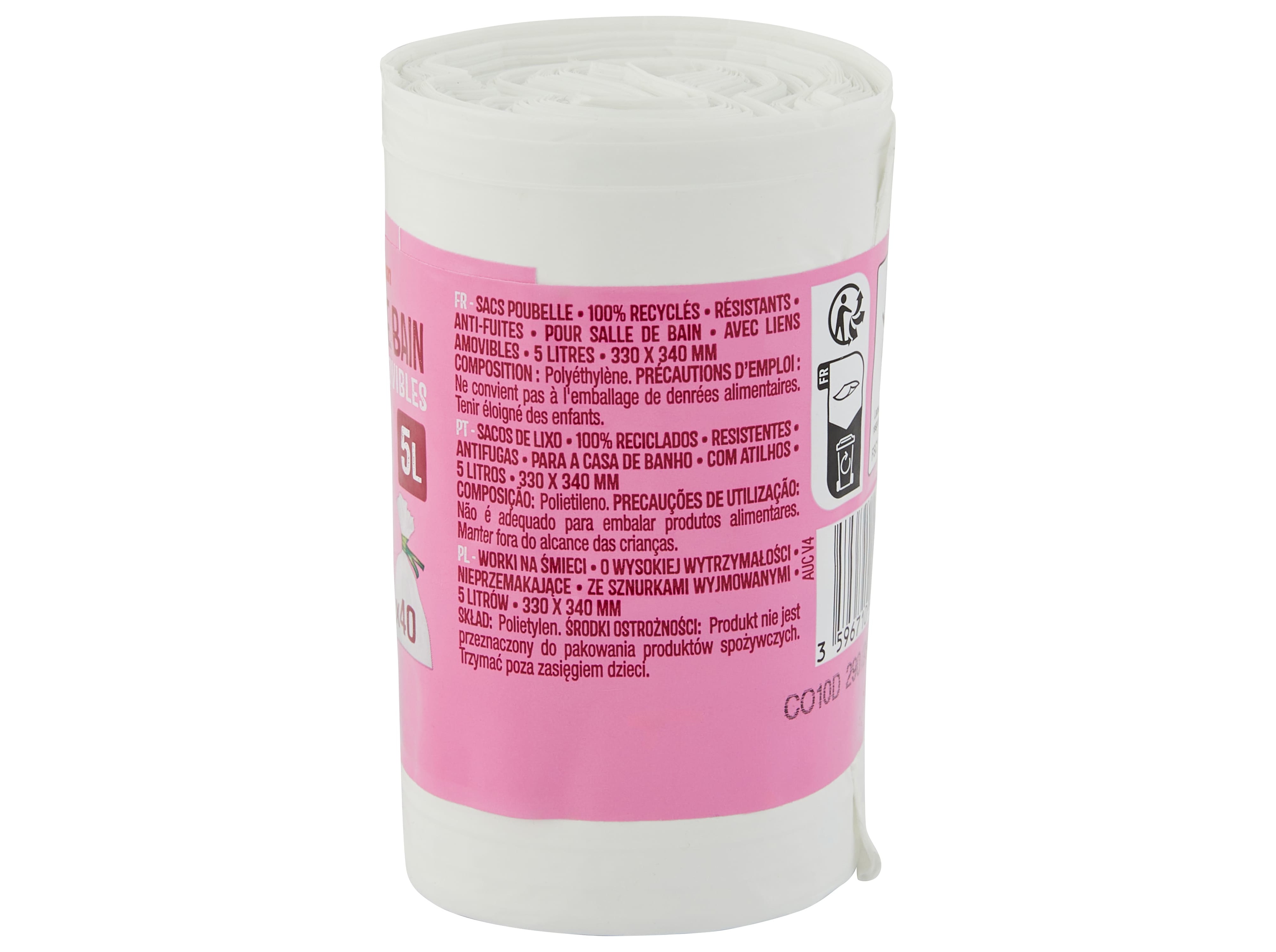SACO LIXO AUCHAN COM ATILHO WC 5L 100% RECICLADO 40UN
