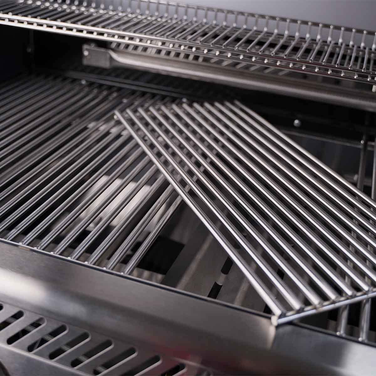 SANTOS Gasgrill S-418 – Edelstahl Grillroste, 800°C Infrarot-Zone, Heckbrenner, 4-Brenner, ausziehbares Warmhalterost, Gasgrill mit Seitenbrenner & Deckelthermometer