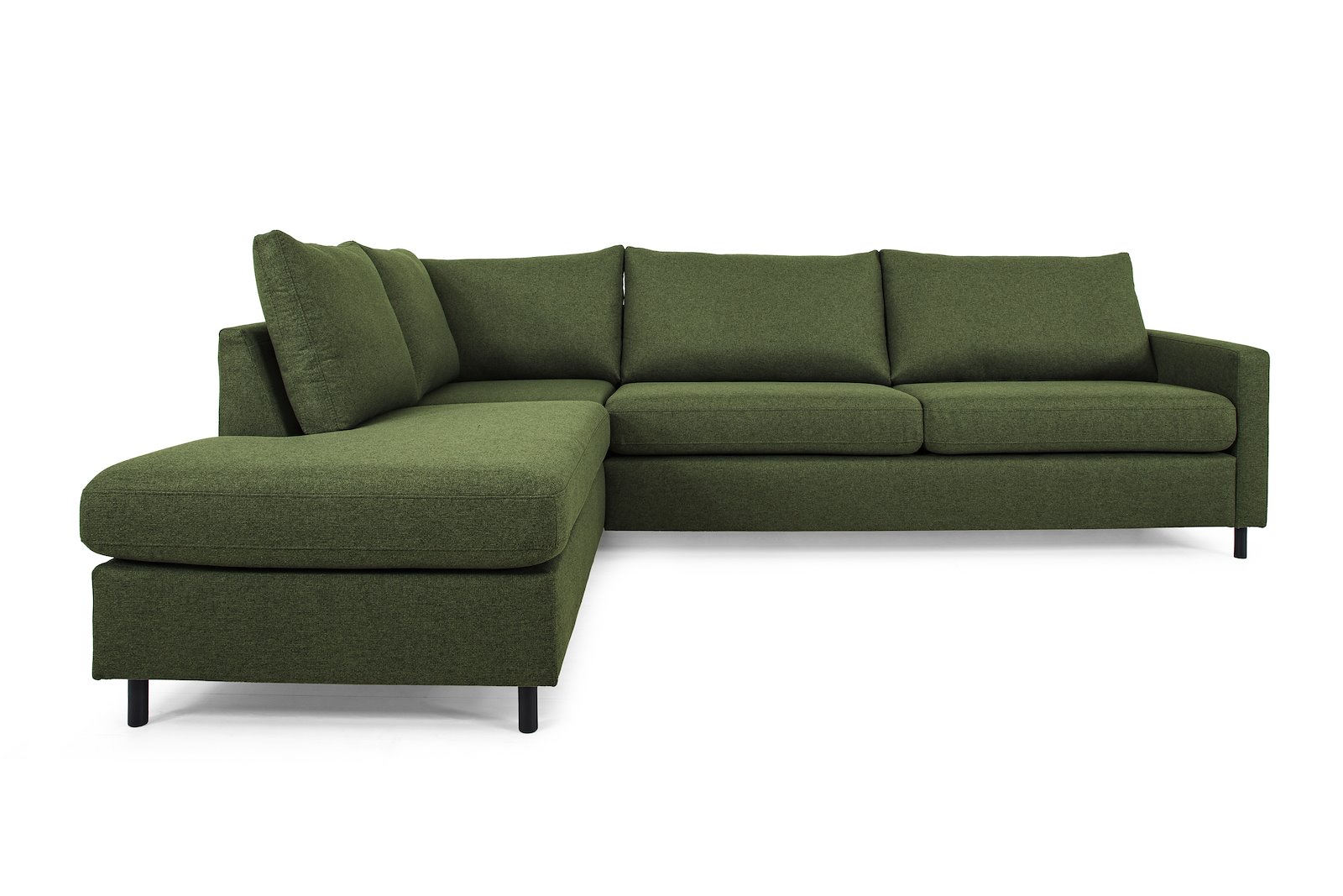 Tempo hjørnesofa Oppsett 11L 3-seter med åpen ende venstre. Tekstil Herbi 10 Green med sorte ben