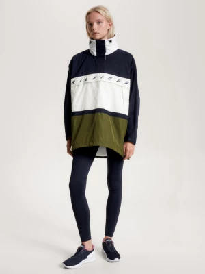 Anoraque esportivo com capuz oversized e blocos de cores