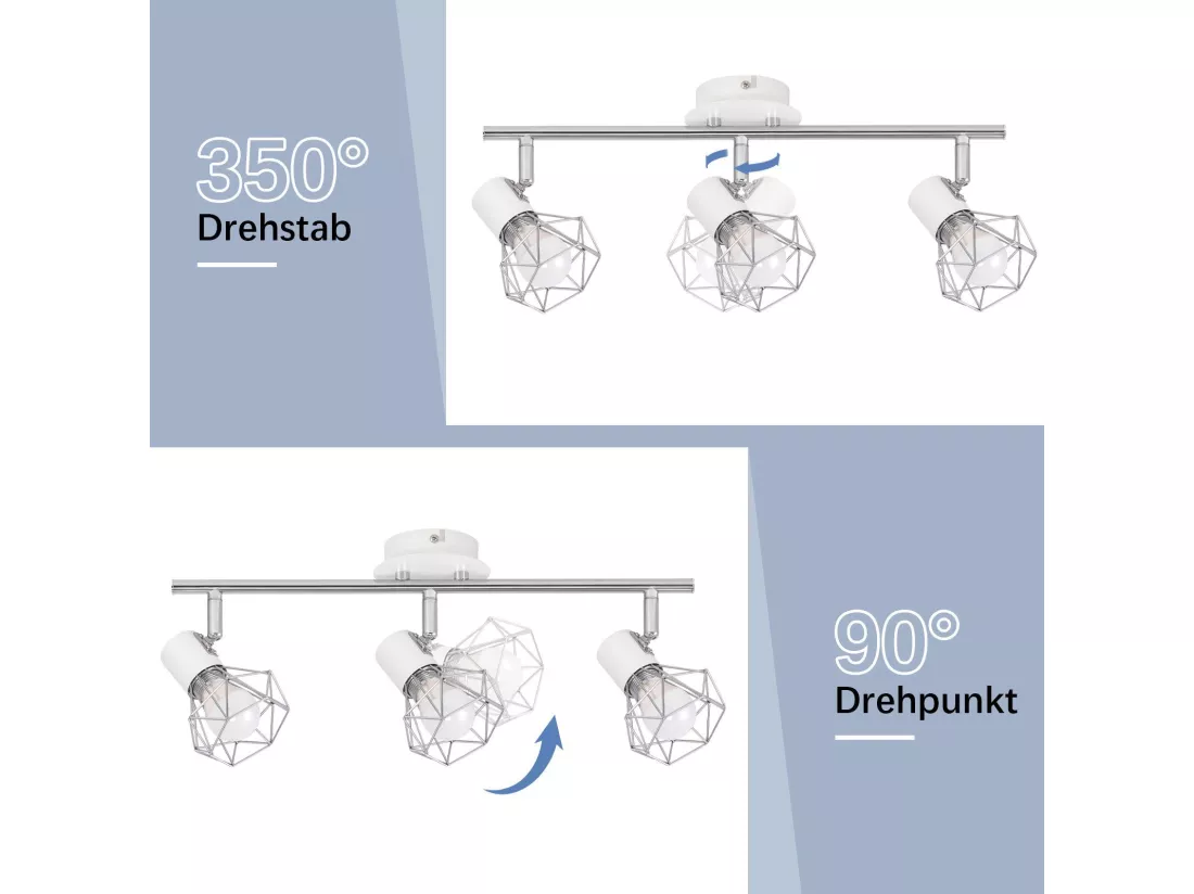 NETTLIFE Spot de plafond 3 ampoules rond - Plafonnier industriel rétro E14 Sans ampoules