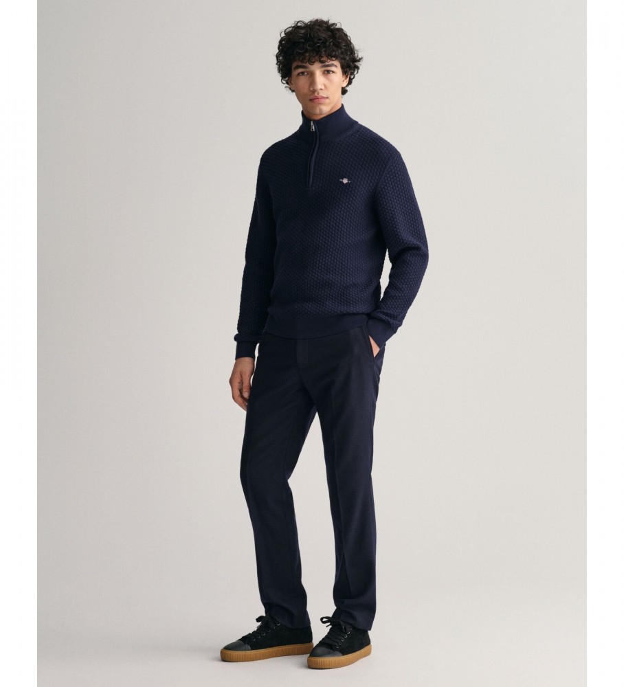 Camisa de algodão texturizada Gant azul marinho com meio zíper