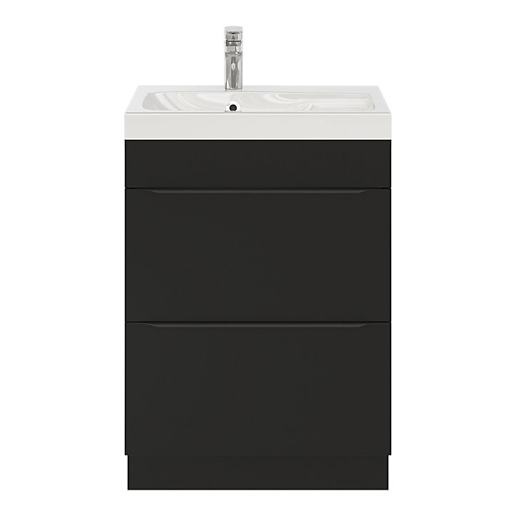 Ensemble salle de bains l.60 cm meuble à poser Imandra noir mat + plan vasque résine blanc