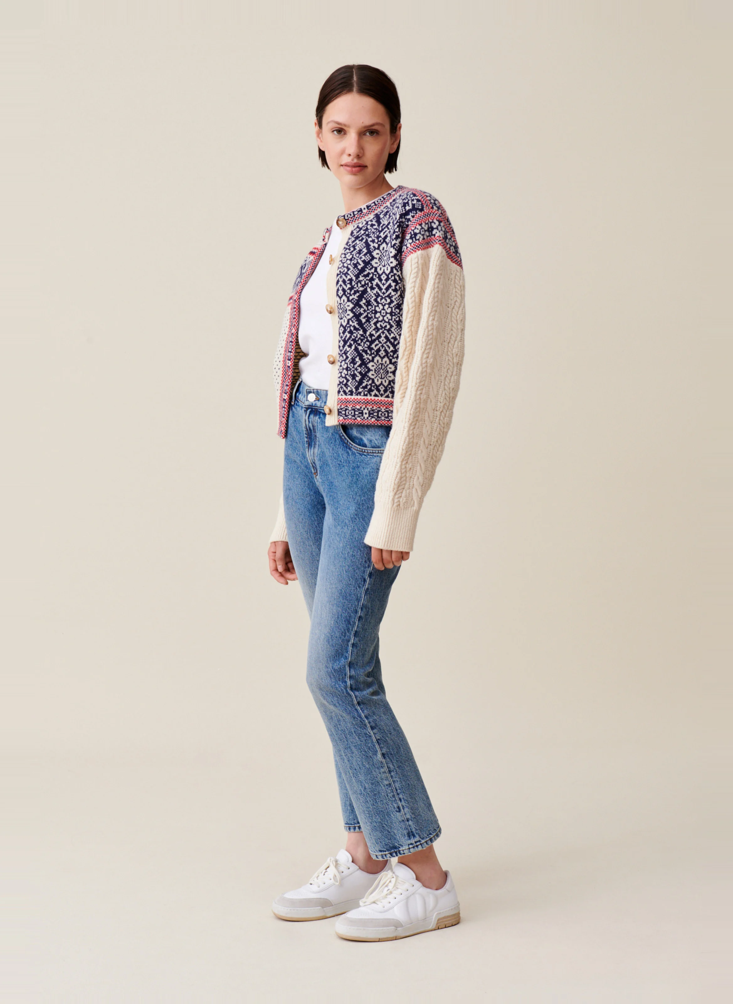 Cardigan maille torsadée en laine | Multicolore
