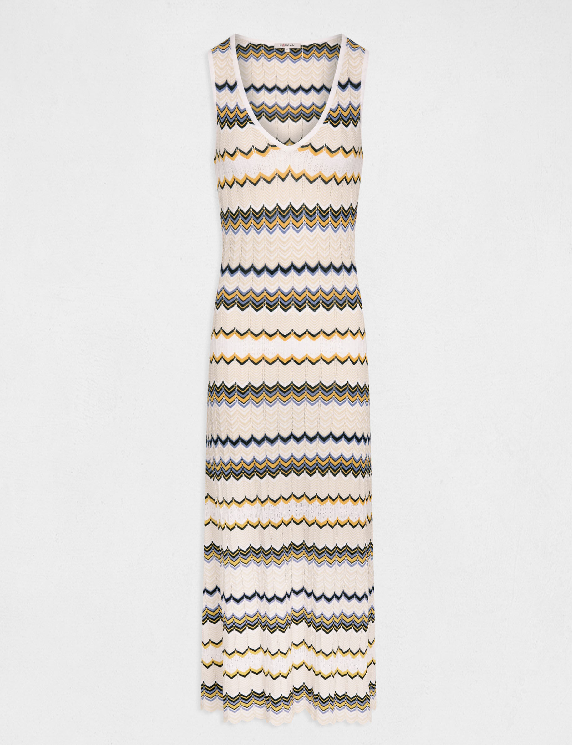 Robe pull longue droite imprimé chevron ivoire femme - ivoire