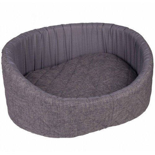 Cama para cachorro em formato de cesta moldada à mão, cinza.