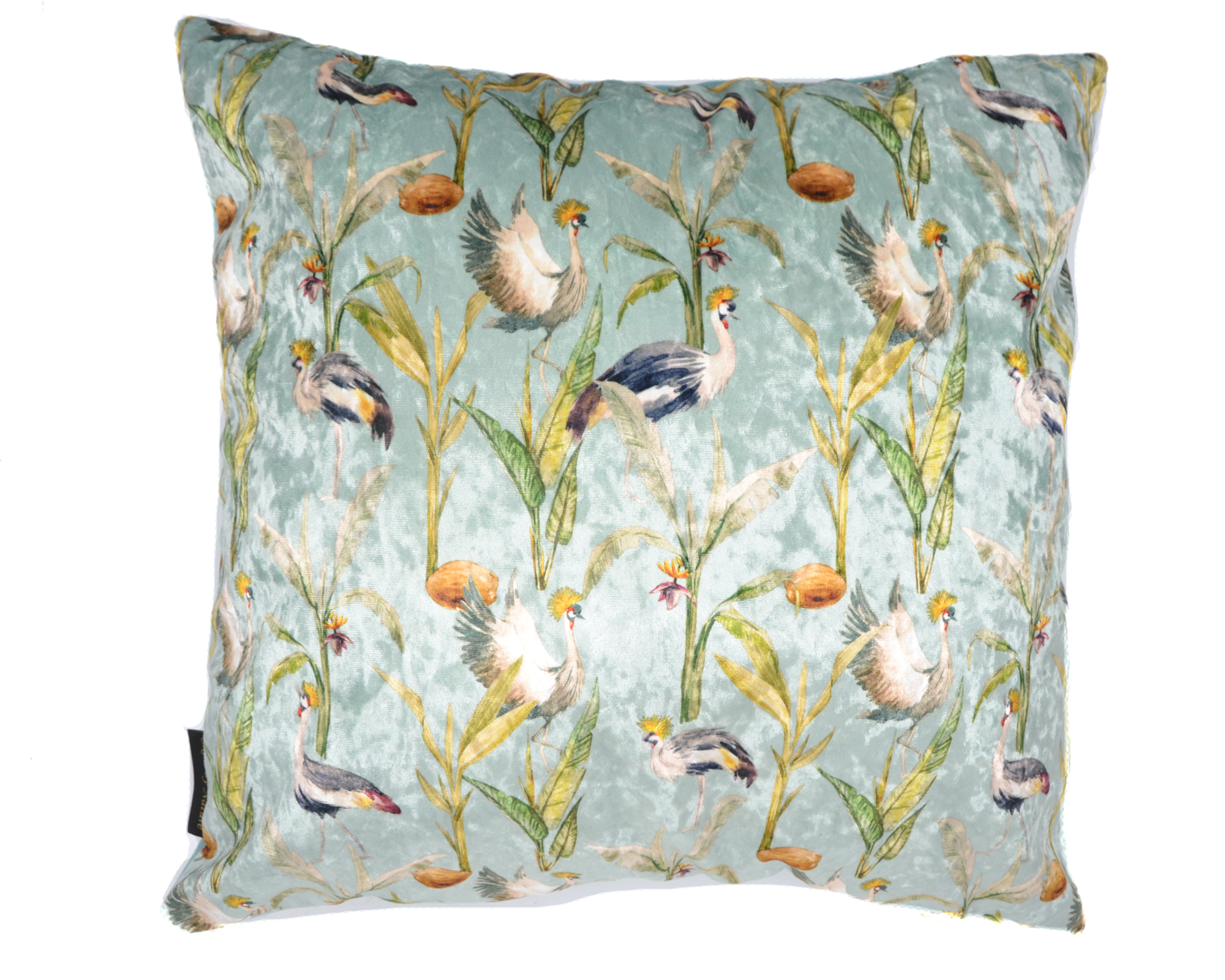 Kussen velvet kraanvogel zeegroen 45 x 45