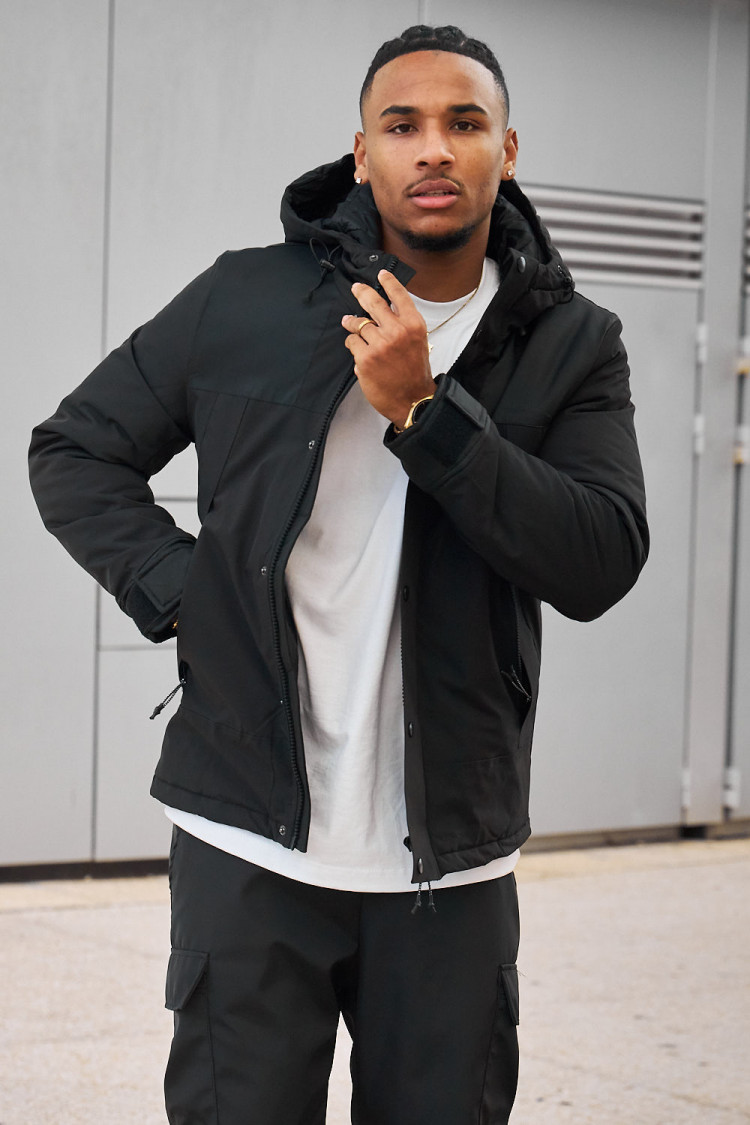 Parka bi-matière noir à capuche