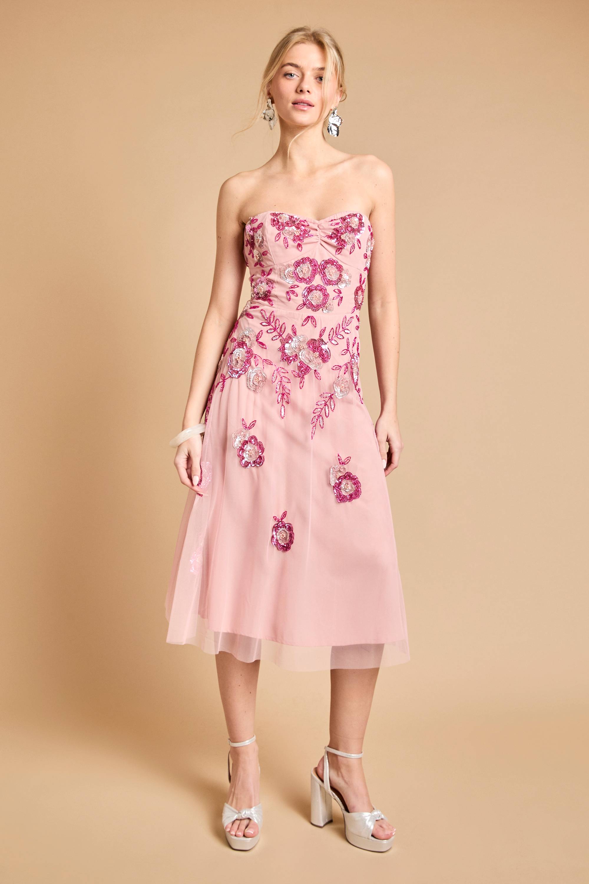Oasis Robe Midi Bustier Premium À Ornements Floraux En Cascade