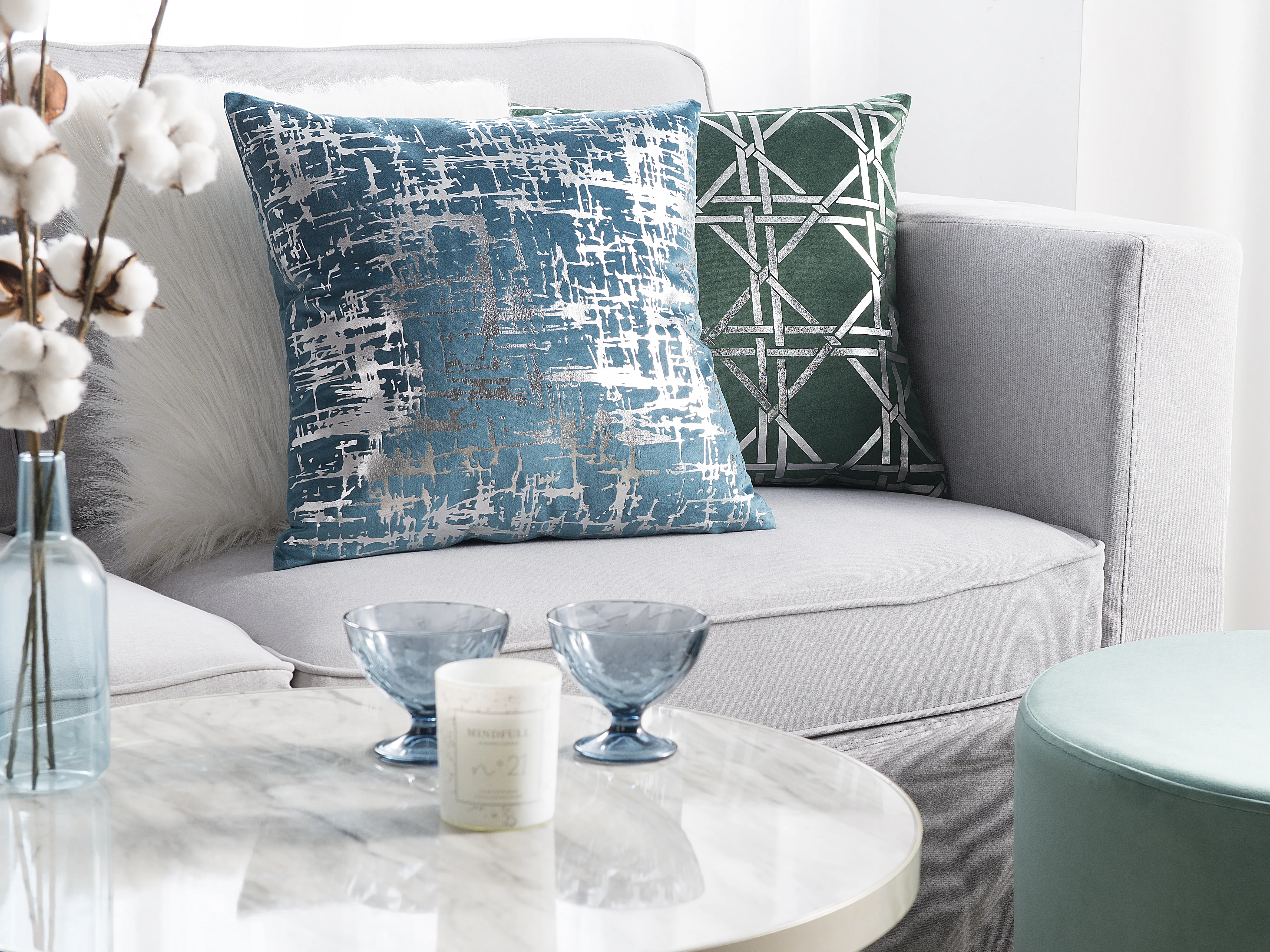 Set van 2 sierkussens GARDENIA Fluweel 45 x 45 cm Blauw abstract patroon