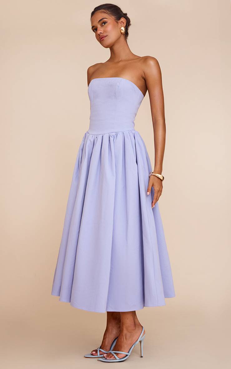 Bleuet Robe Patineuse Mi-longue À Bandeau Froncé En Tissu Tissé