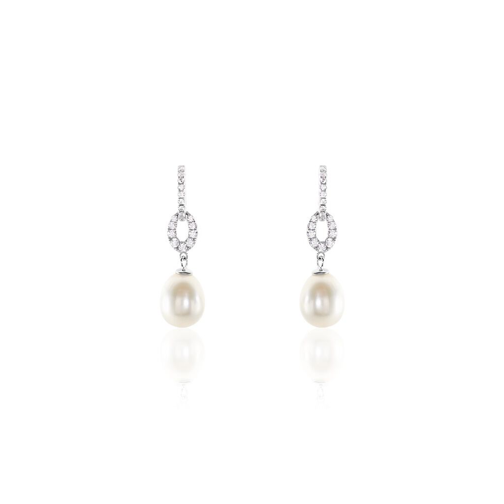 Boucles D'oreilles Pendantes Tiphaine Argent Blanc Perle De Culture