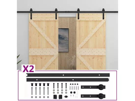 Porte coulissante avec kit de quincaillerie 80x210cm Pin massif