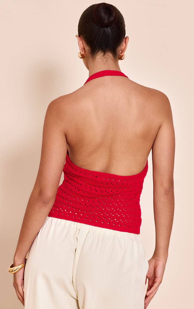 Rouge Haut Licou À Détail De Bordure Au Crochet