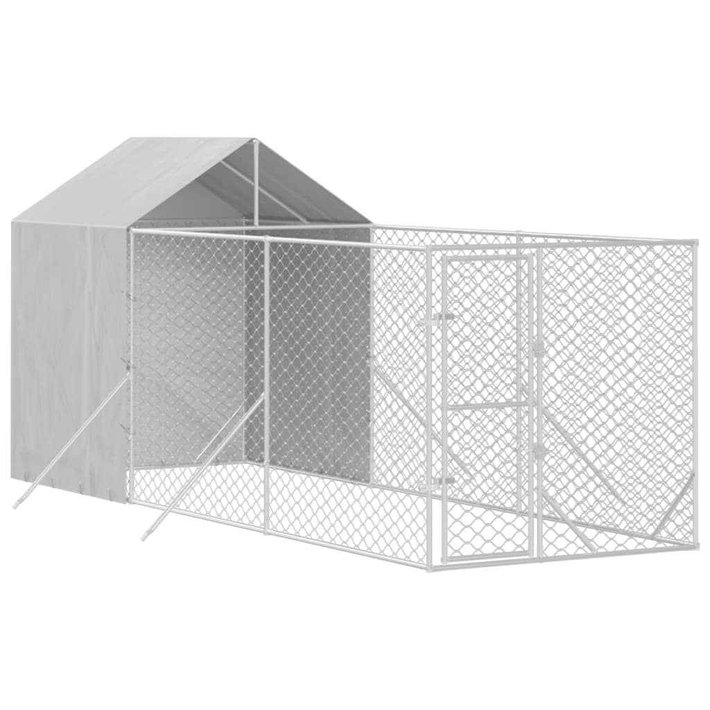 Canil externo para cães vidaXL com cobertura, aço galvanizado, prata, 2x10x2,5m