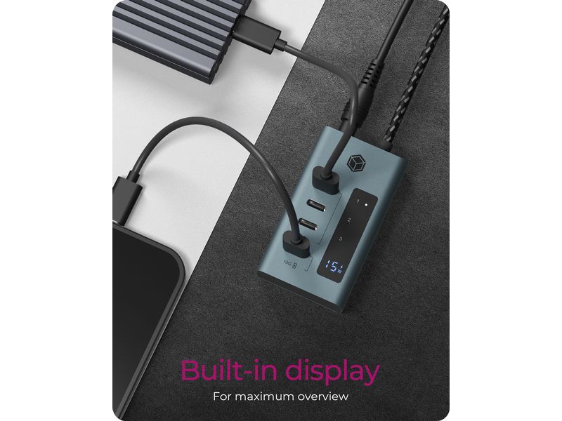 ICY BOX USB-Hub 4-Port Hub IB-HUB1454-C31 4-Port USB Type-C HUB aus hochwertigem Aluminium