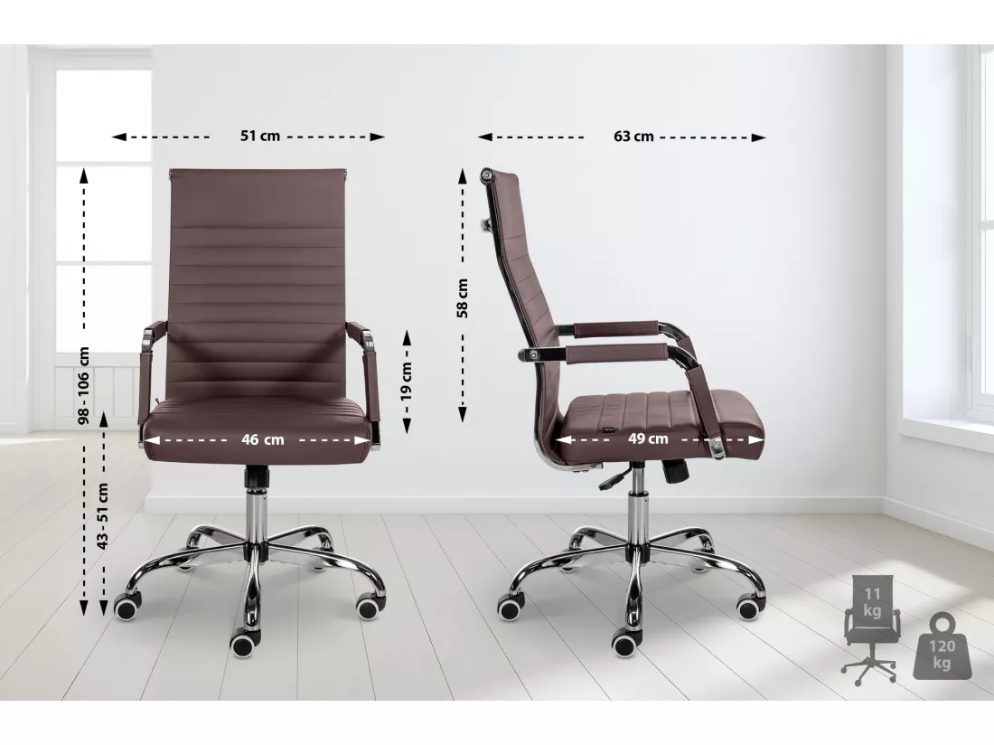 Chaise de bureau - Similicuir & Métal chromé - Marron - Amadora