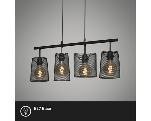 Hanglamp, 4-lichts, HxL 120x74 cm, zwart