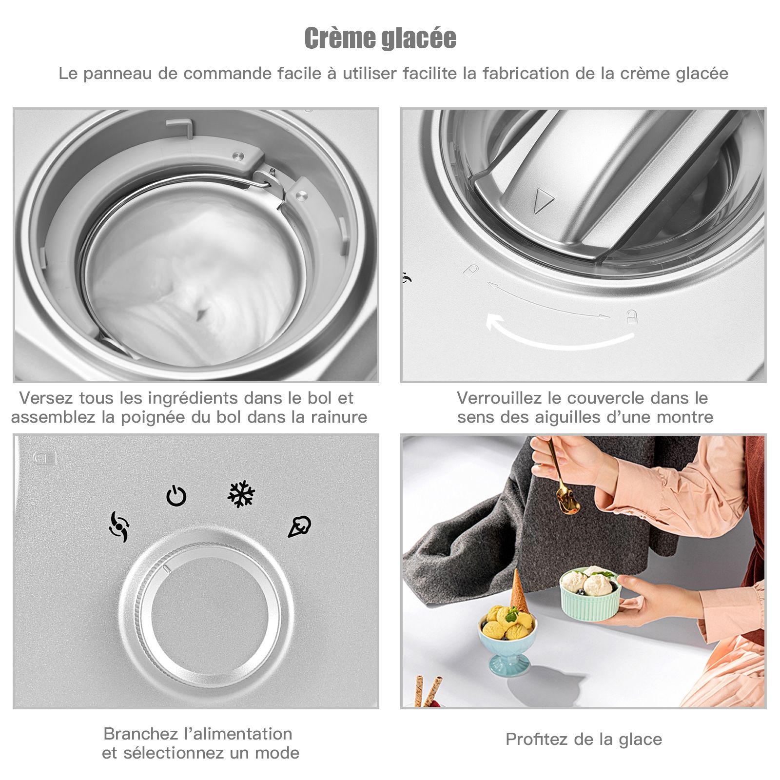 Sorbetière Turbine à Glace 1L Puissance 100W à Compresseur avec Cuillère 3 Modes de Fonctionnement Argent - Lidl-Manfred