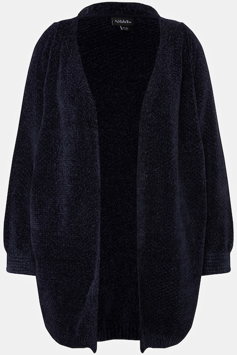 Chenille-Strickjacke, Oversized, V-Ausschnitt, offene Form