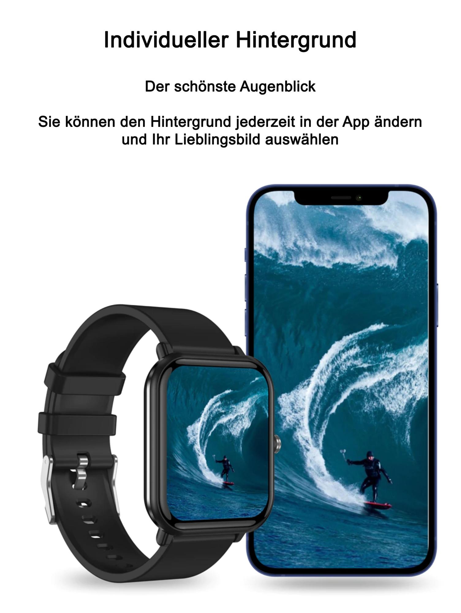 TPFNet Smart Watch / Fitness Tracker IP67 - Silikon Armband - Android & IOS - Schwarz